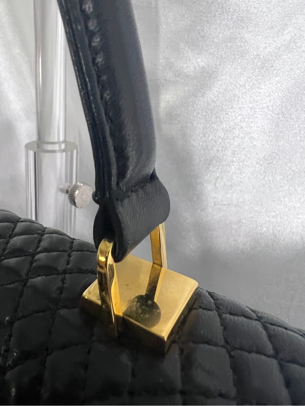 Preloved Vintage Bally Black Quilted Top-Handle Women's Bag with Gold Hardware - Picture 6 of 16
